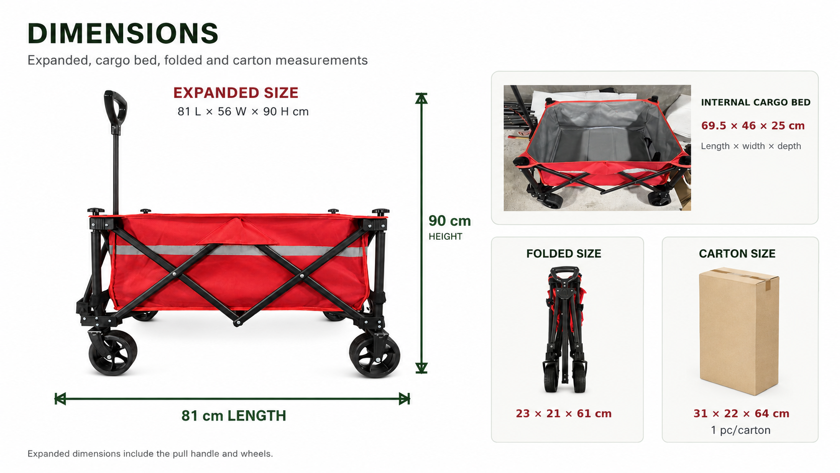 Push-Pull Collapsible Camping Wagon — Dimensions & Specifications — OG-CW-002